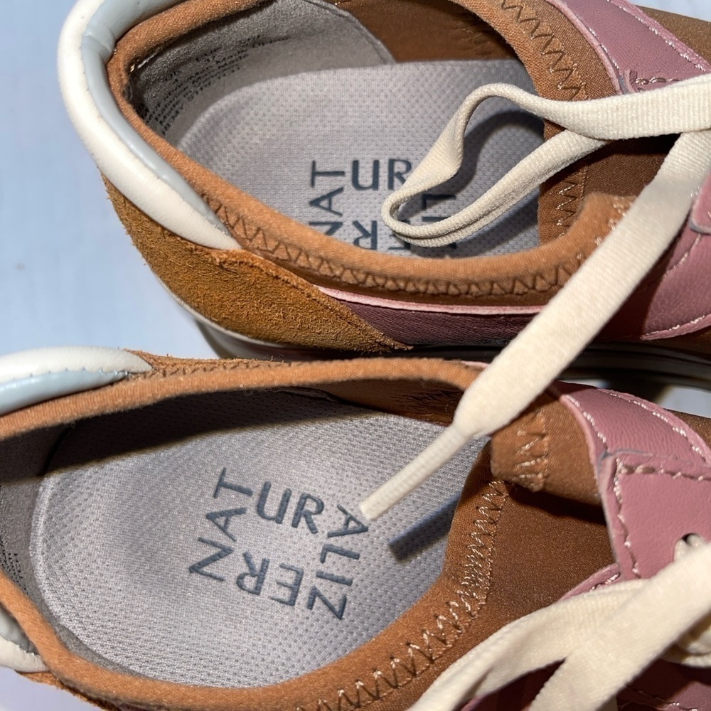 Naturalizer Women's Sneakers 7M Tan Pink White Leather & Fabric Upper Ties Remy - Picture 11 of 11